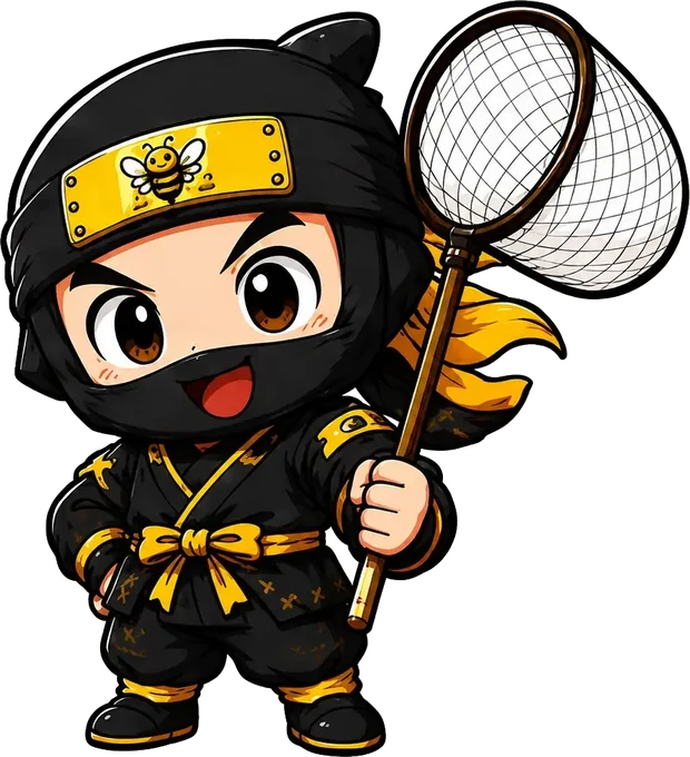 捕虫網を持った忍者キャラクター ハチガリ